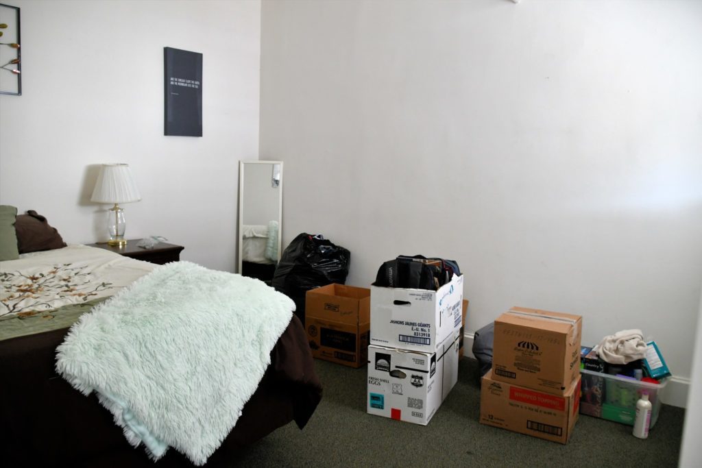 college dorm with boxes